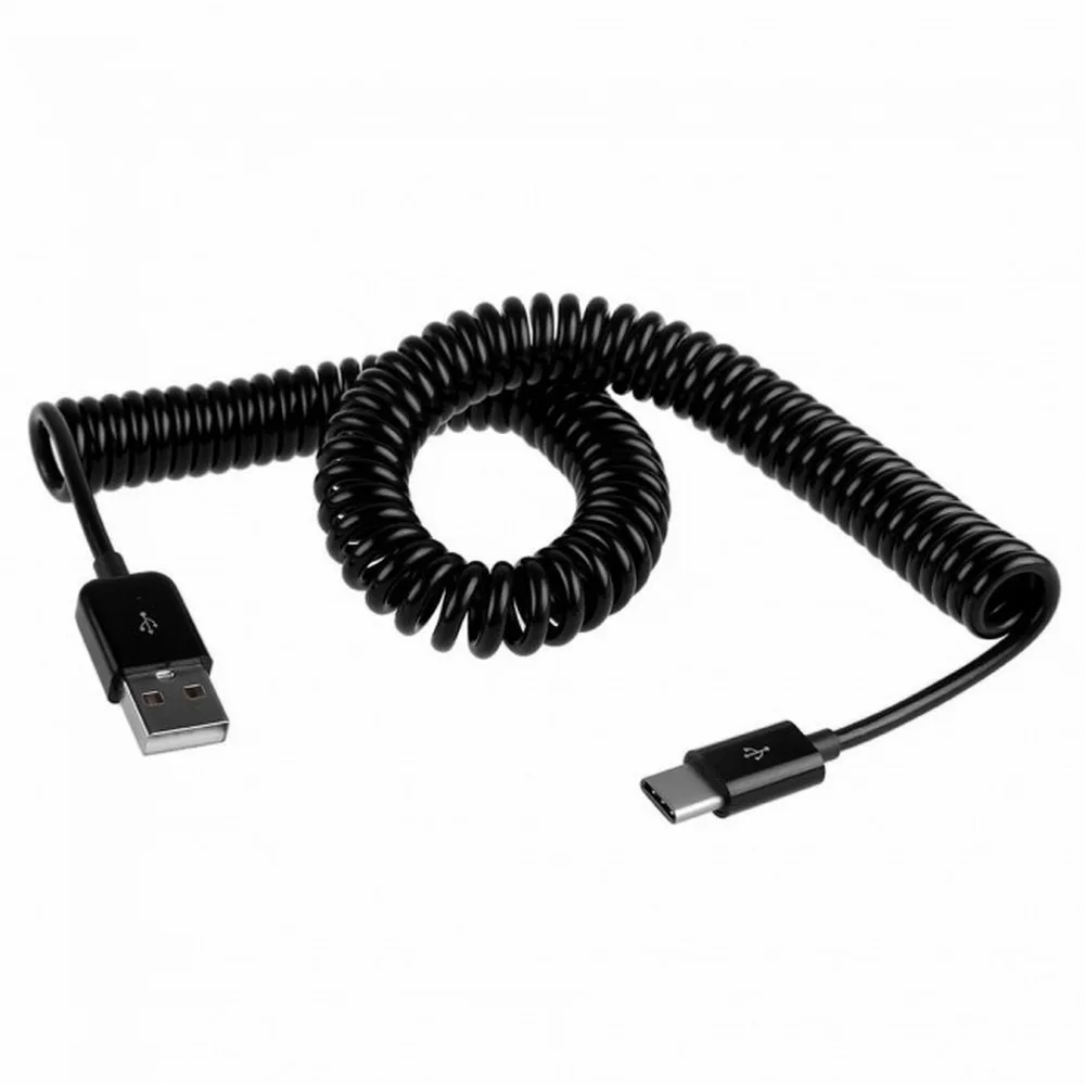 Cable en espiral con resorte de USB-C, Cable de datos macho tipo C A macho estándar USB 3,1 A, para tableta y teléfono móvil, USB-C 2,0