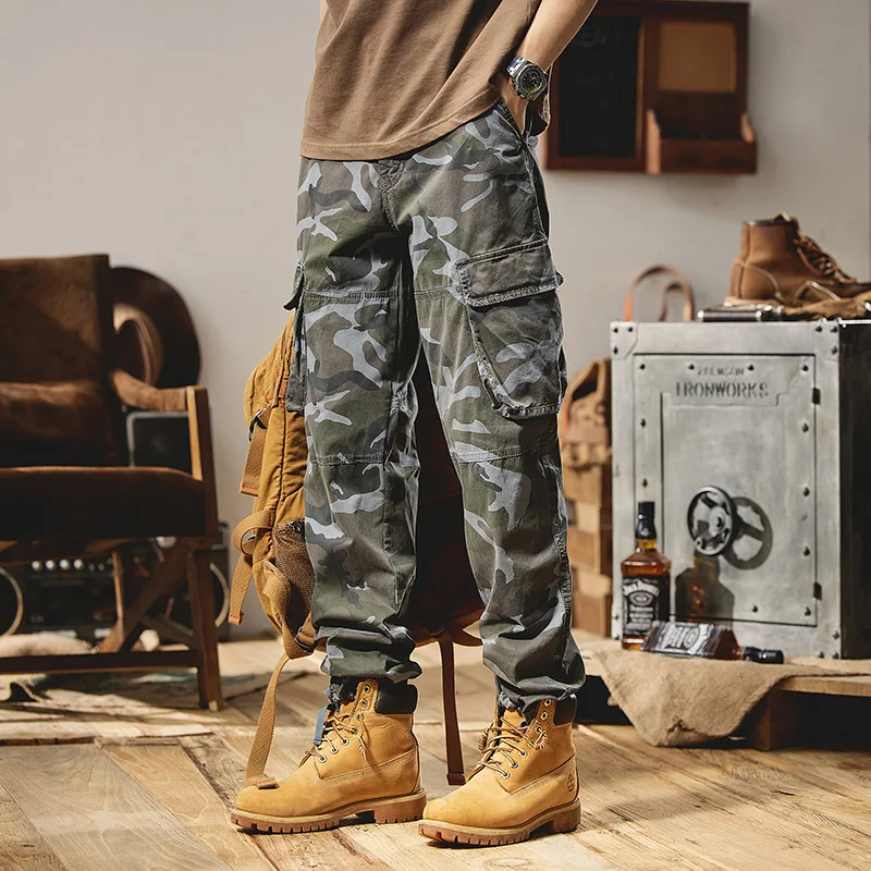 

American Retro Camouflage Work Pants Men's Loose Straight Casual Long Trousers Summer New Sle Youthful Vitali Cotton Blend