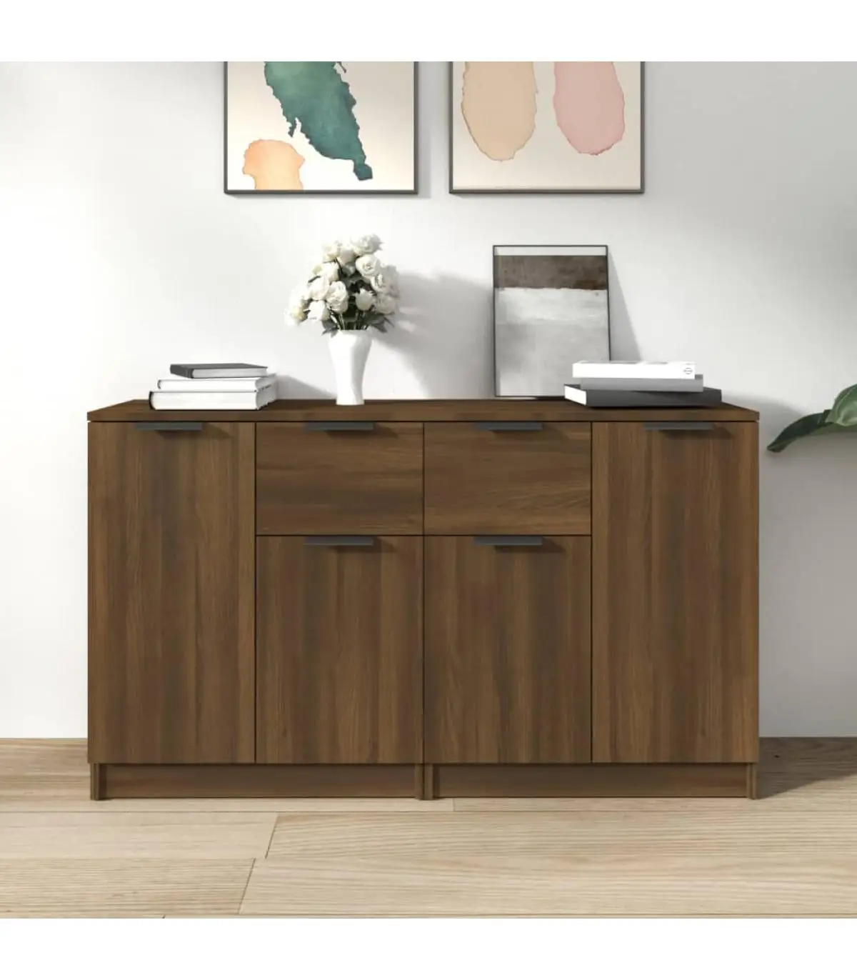 Sideboards 2 PAs brown oak plywood 60x30x70 cm