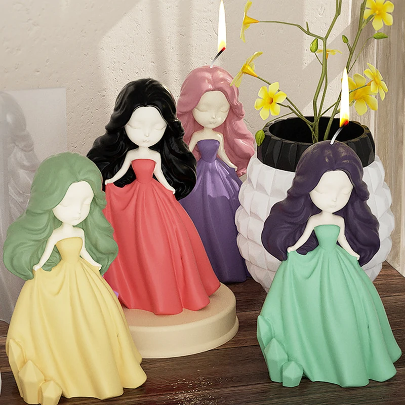 

Fantasy Princess Silicone Candle Mold 3D Elegant Lifting Skirt Princess Aromatherapy Plaster Mold Holiday Gift Family Decoration