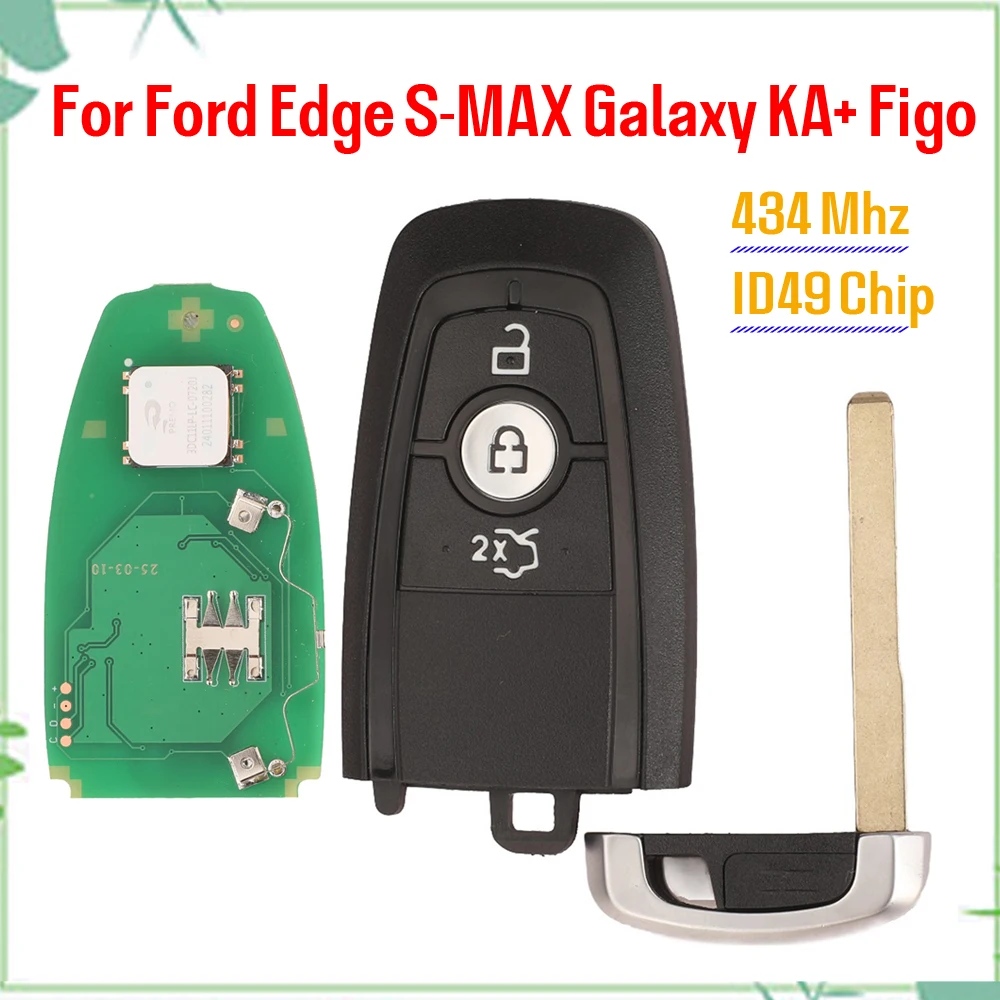 jingyuqin New Remote Car Key ID49 434Mhz For Ford Edge S-MAX Galaxy KA+ Figo 3 Buttons