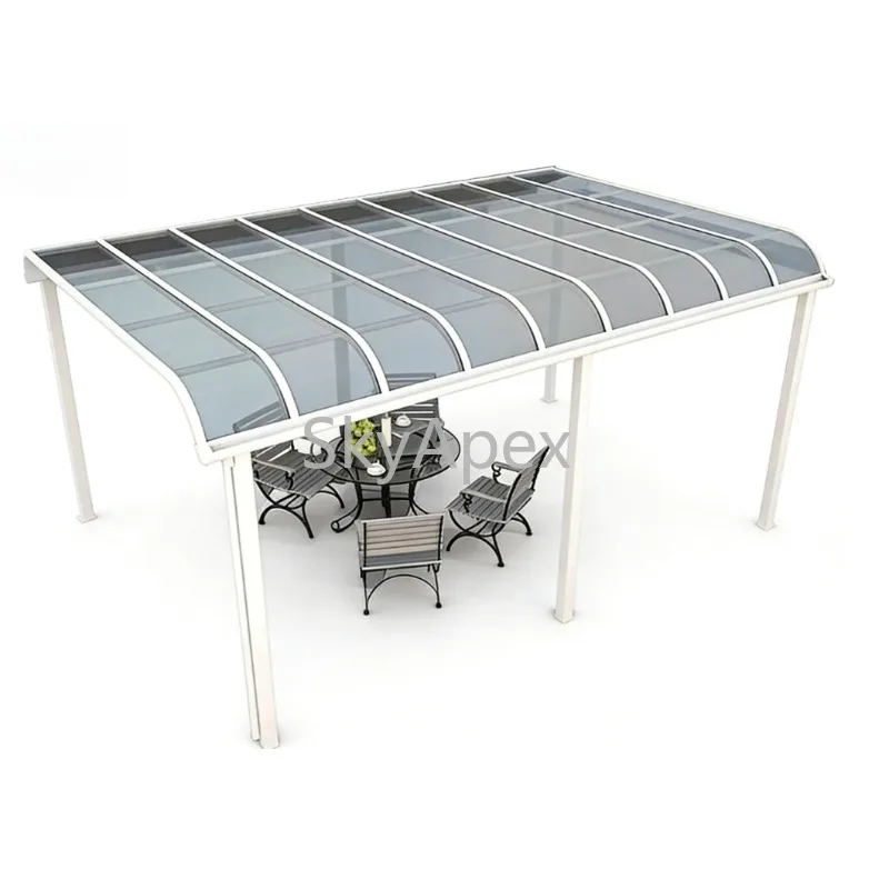 Outdoor  Aluminium  Polycarbonate Single-pitch Roof Canopy Patio Cover Waterproof UV Resistant Wind Easy Install Garden Backyard