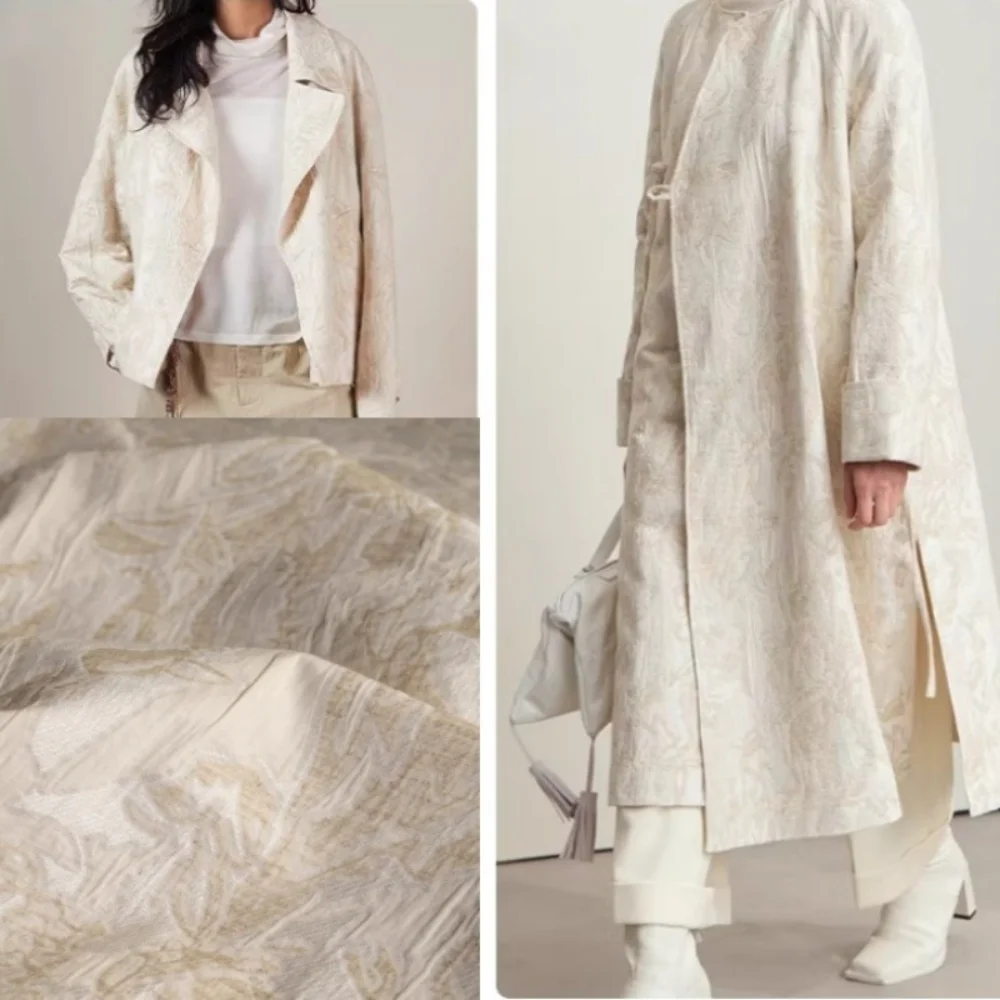 

Натуральная хлопково-льняная жаккардовая ткань для одежды с рельефным узором, костюмов, пиджаков, дизайнерской модной одежды, для шитья своими руками, ткань на метры