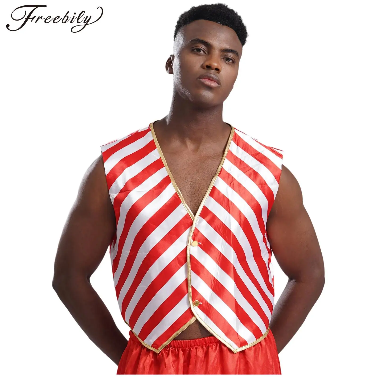 Mens Christmas Candy Cane Waistcoat Santa Claus Color Block Stripe Sleeveless Vest Carnival Festival Holiday Xmas Party Costumes