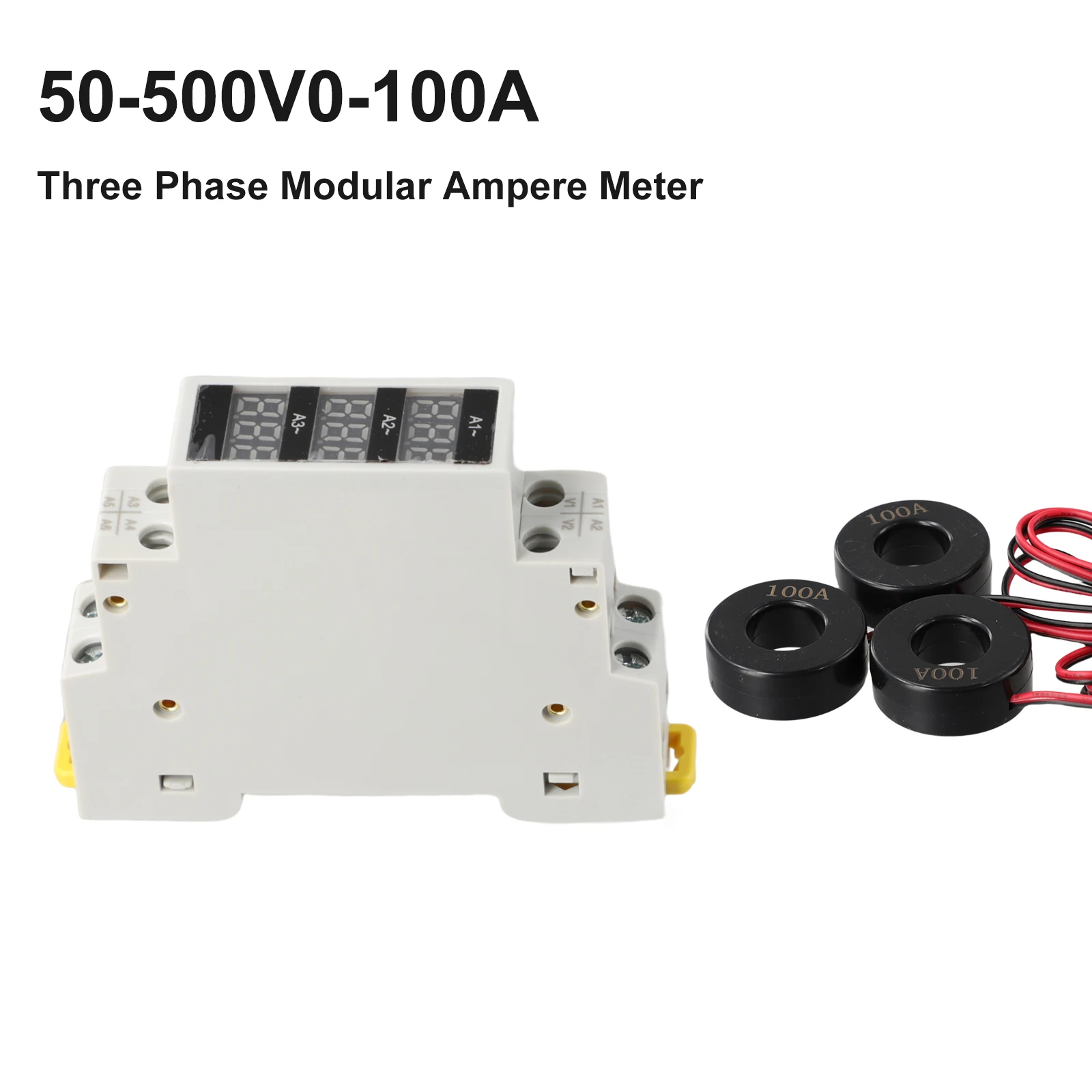 AC 80~500V 1~100A LED Rail Digital Display Ammeter Three-phase Modular Ammeter Meter Indicator Electrician Tool