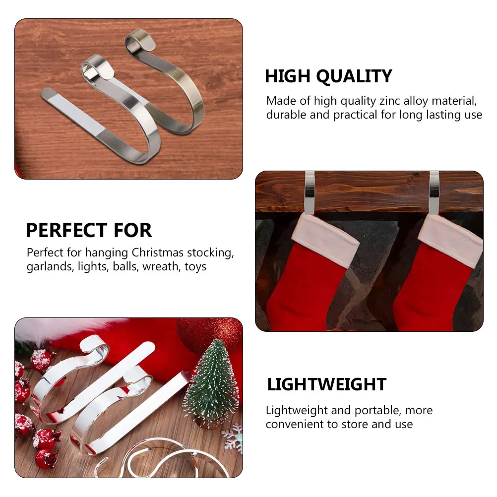

4 Pcs Metal Hanger Festive Hooks Xmas Sock Christmas Hanging up Atmosphere Pendant Zinc Alloy Fireplace