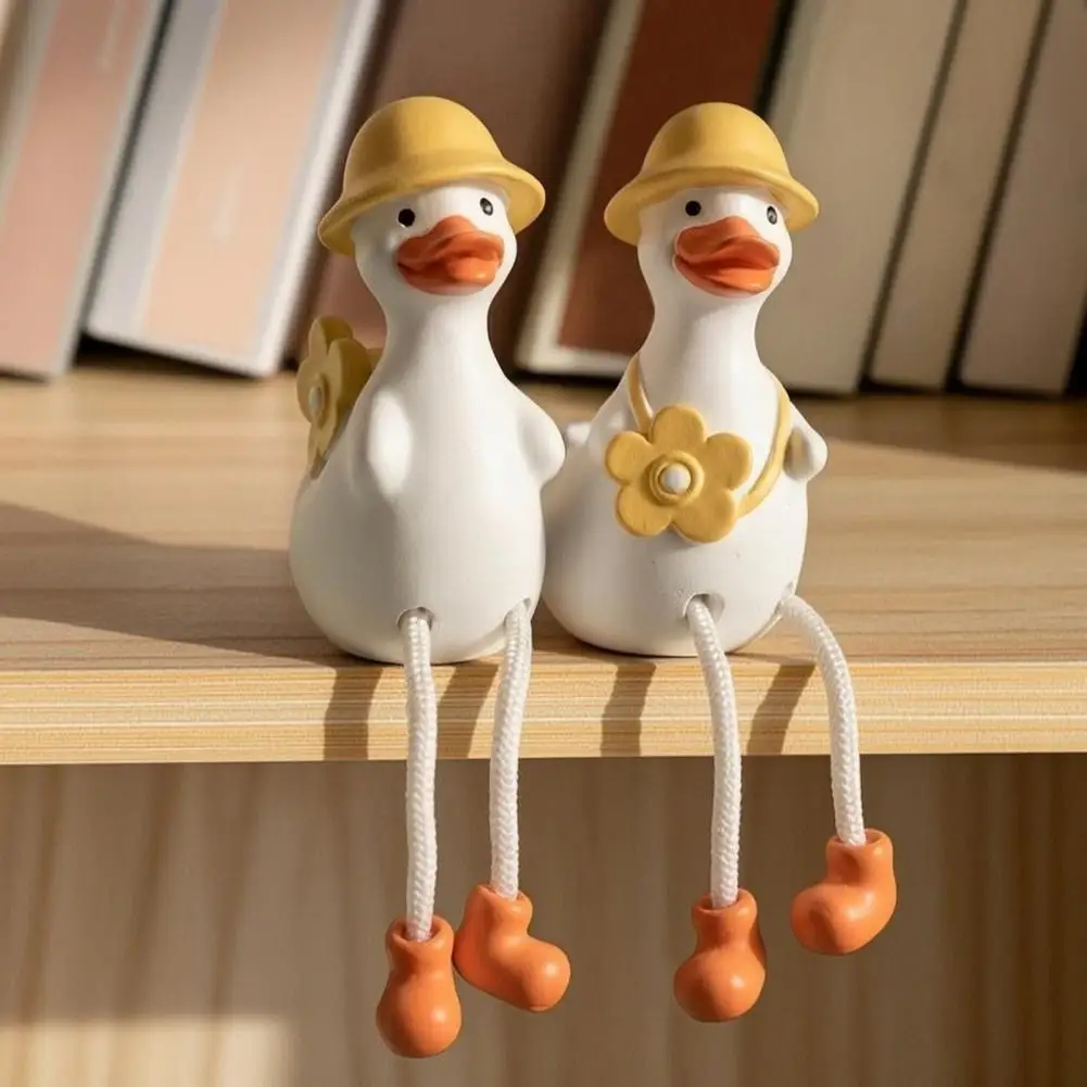 Soft Color Duck Ornament Resin Duck Decor 2 Pcs Resin Duck Figurines with Dangling Legs Cute Goose Statues with Yellow for Home