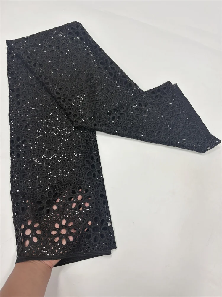 Neuer Stil Luxuriöser Schwarzer Bestickter Pailletten-Afrikanischer Spitzenstoff 2026 Hochwertige Wasserlösliche Modische Spitze 5 Yards – Detail 7