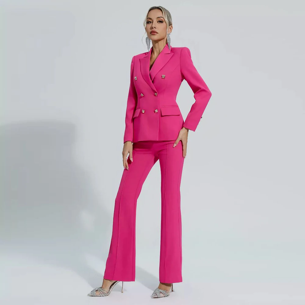 Rose Red ผู้หญิงคลาสสิก 2 ชิ้นชุดขนาดที่กําหนดเองสี Slim เสื้อกางเกงชุดสํานักงานทุกวันธุรกิจเสื้อผ้าหญิง