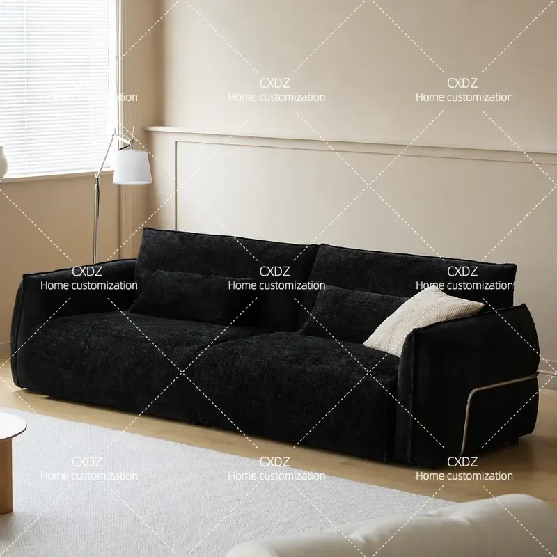 Dinglicheng Fabric Sofa Straight Row Black Retro Medieval Minimalist Three-person Small Apartment Chenier Sand