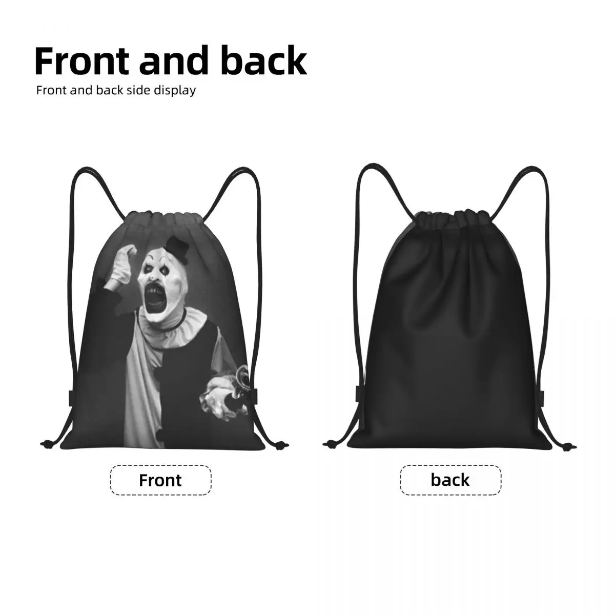 Custom Halloween Movie Terrifier Drawstring Backpack Bags Men Lightweight Horror Clown Gym Sports Sackpack Sacks for Traveling