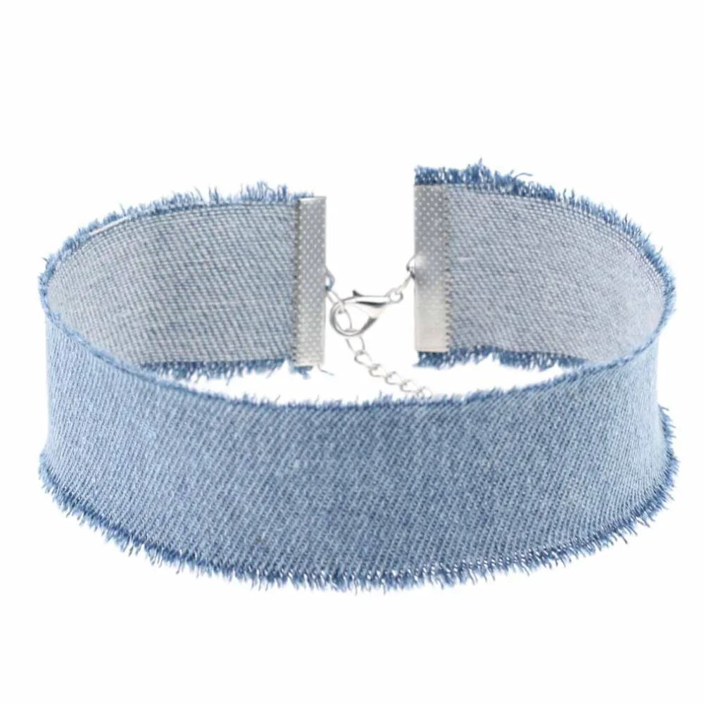 Punk Harajuku Retro Denim Choker Personality Edge Grinding Clavicle Chain Wide Band Metal Clasp Hip Hop Fashion Collar