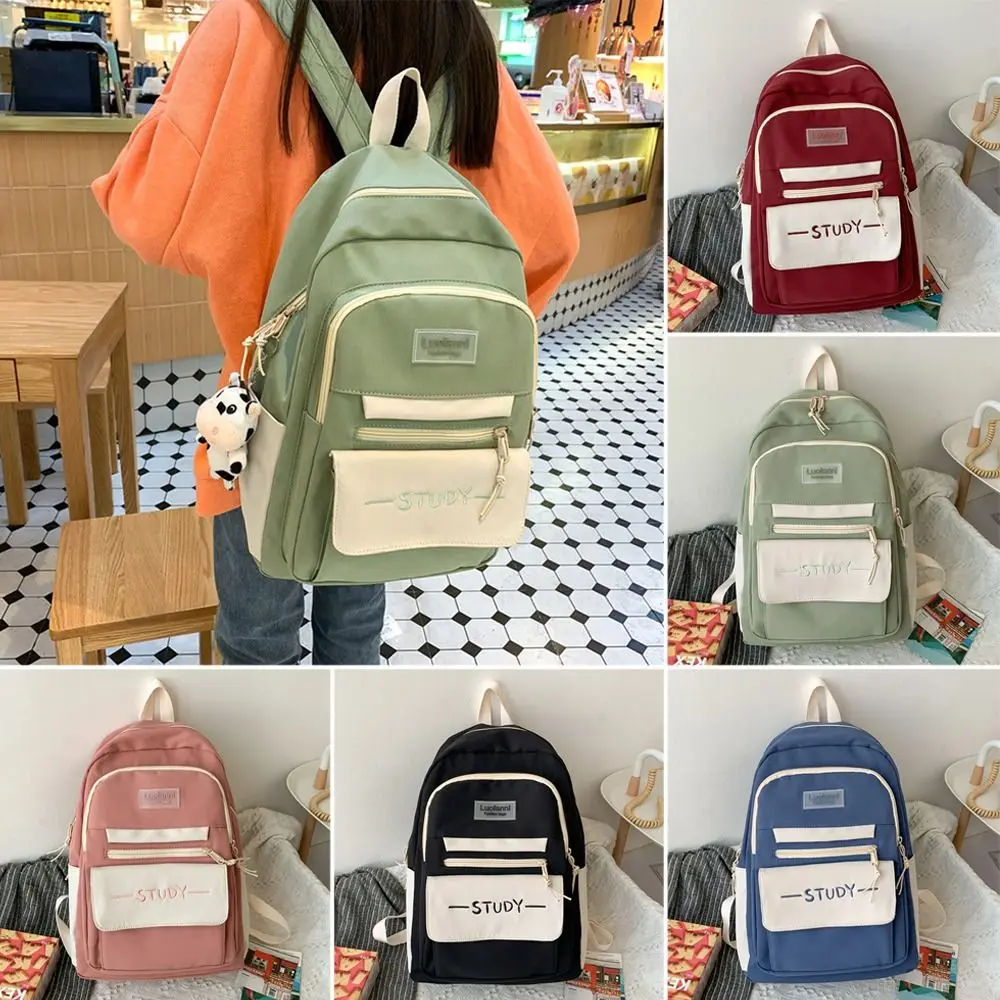 Fashion Nylon Large Capacity Backpack Pure Colour Multi-function Student School Bag Waterproof Rucksack Bags Women Men