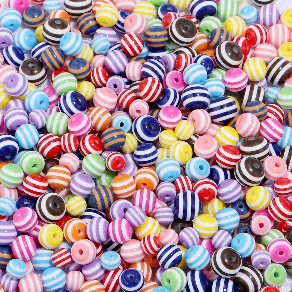 

50/100PCS Resin Stripe Beads Candy Color Loose Spacer Bead For DIY Jewlery Making Clothing Accessories Round Solid Strip Bead