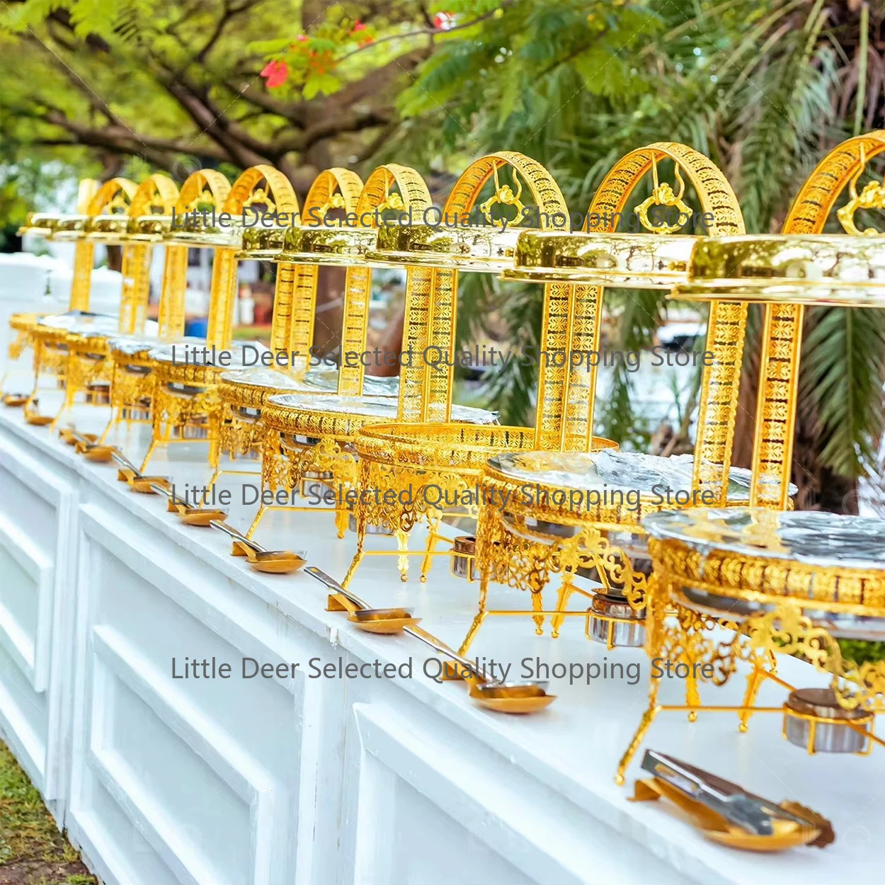 Modern Stainless Steel Catering Buffet Chafing Dish Golden Restaurant Party Food Warmer with Hanging Feature