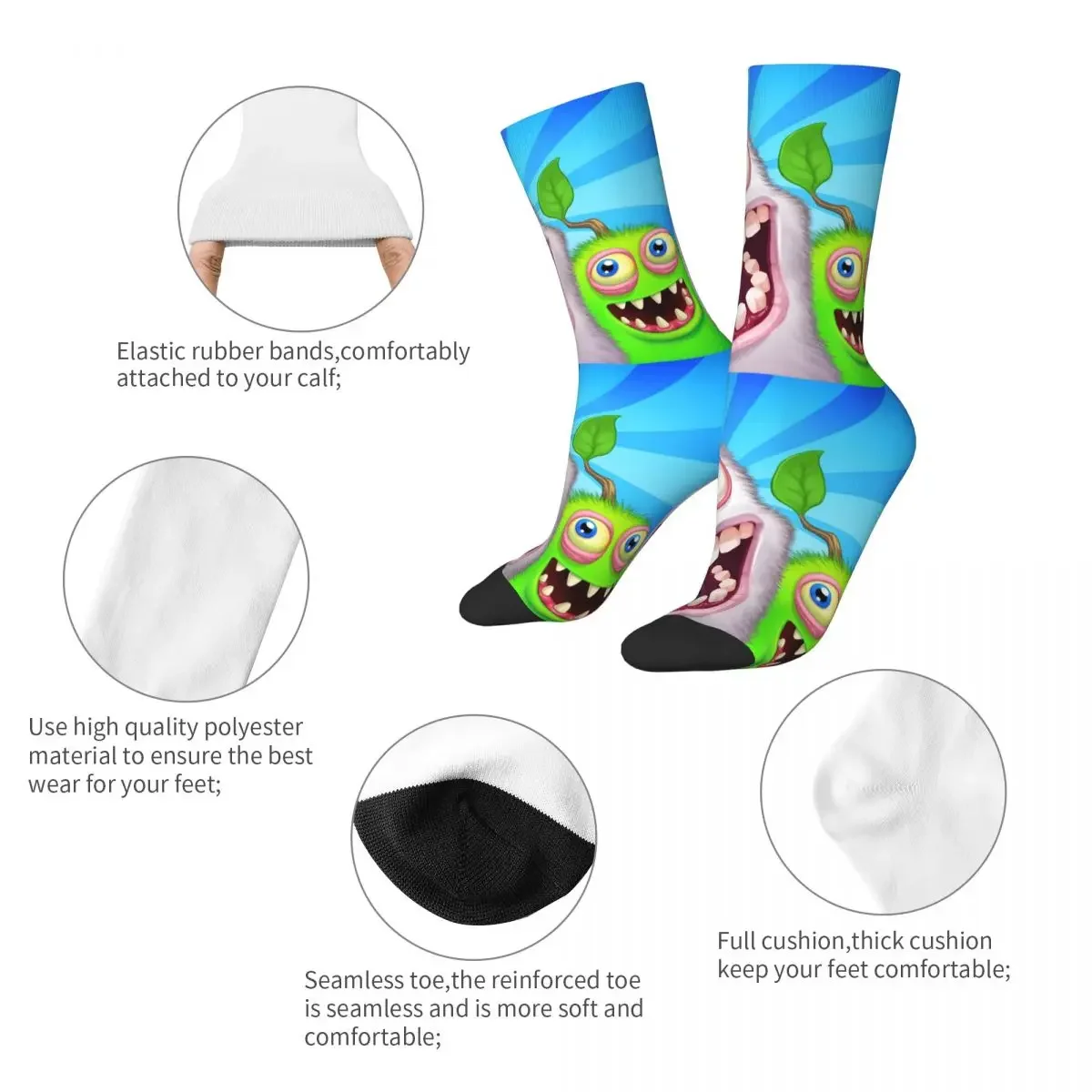 Men and Women's Happy Funny Socks, Harajuku, My Singing Monsters Box, Música, Jogo, Desporto, Primavera, Verão, Outono, Inverno