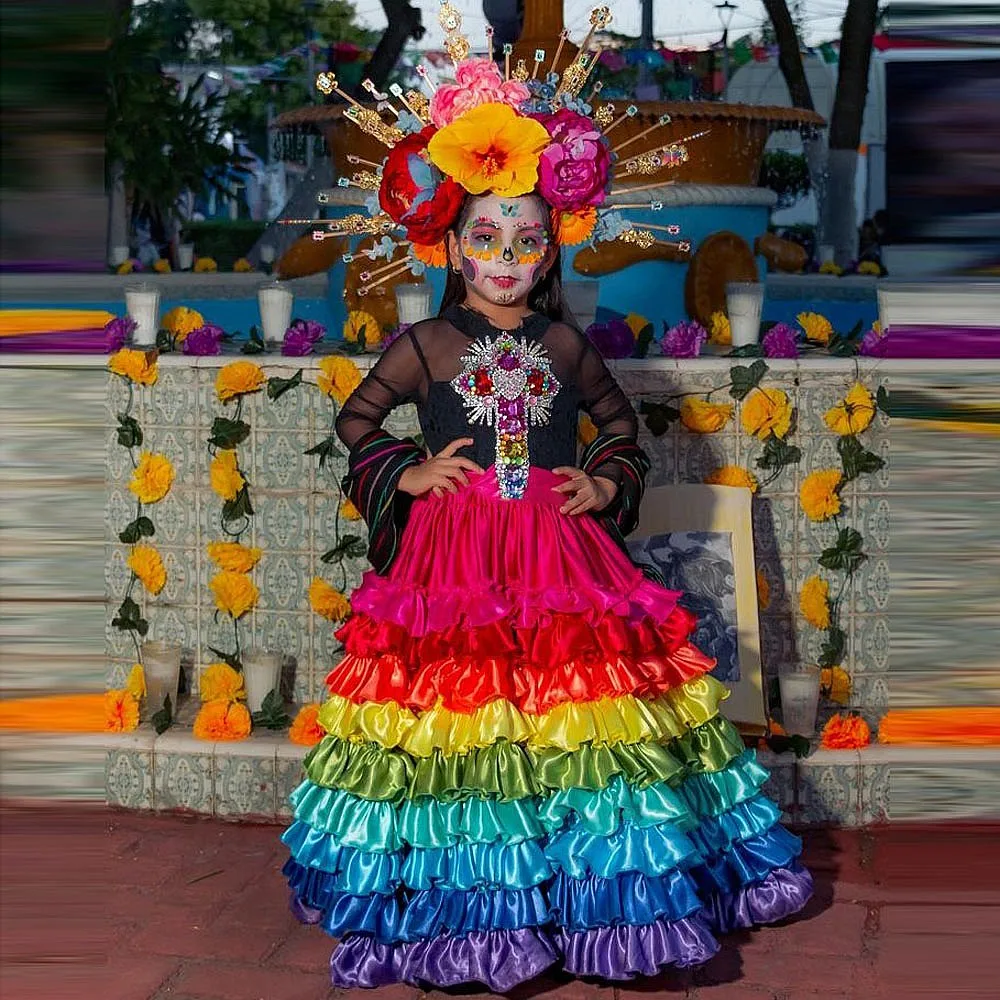 

Rainbow Halloween Kids Skirt Without Top Layered Tiered Girls Party Skirt For Photography Shoot Colorful Girls Birthday Skirt