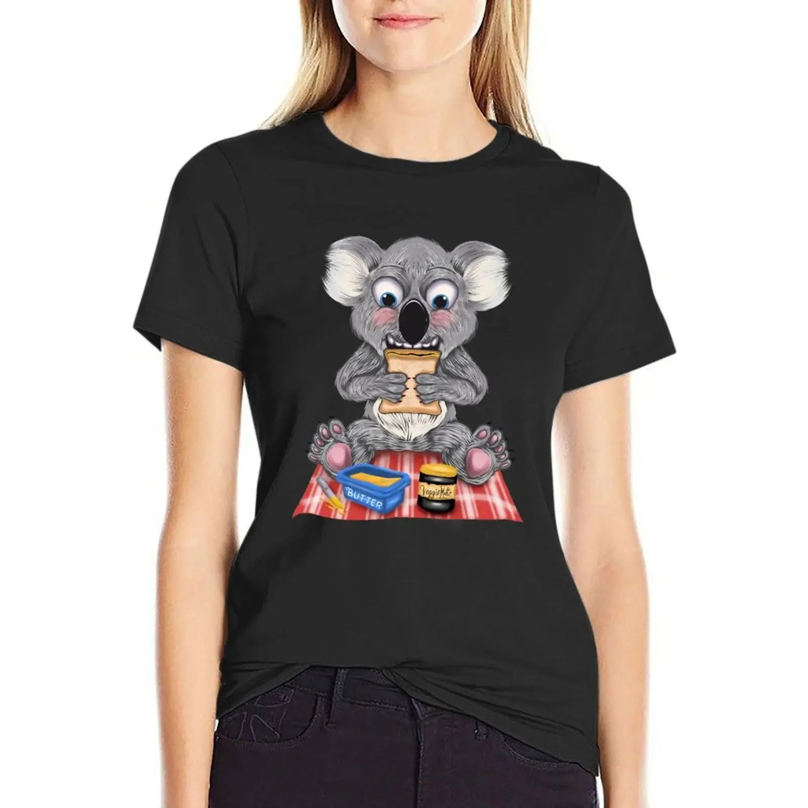 

Koala Enjoying Veggie Mate Sandwich T-Shirt customizeds aesthetic clothes cute tops t-shirts for Women cotton