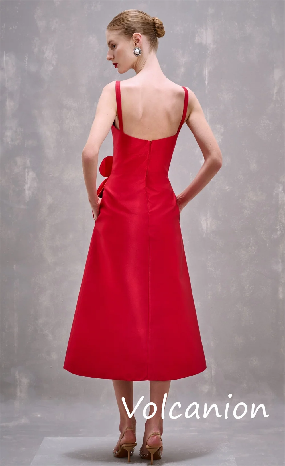 Customized Elegant Charmeuse Bow Pleat A-line Sweetheart Midi Dresses Bespoke Occasion Chinese Style Sexy