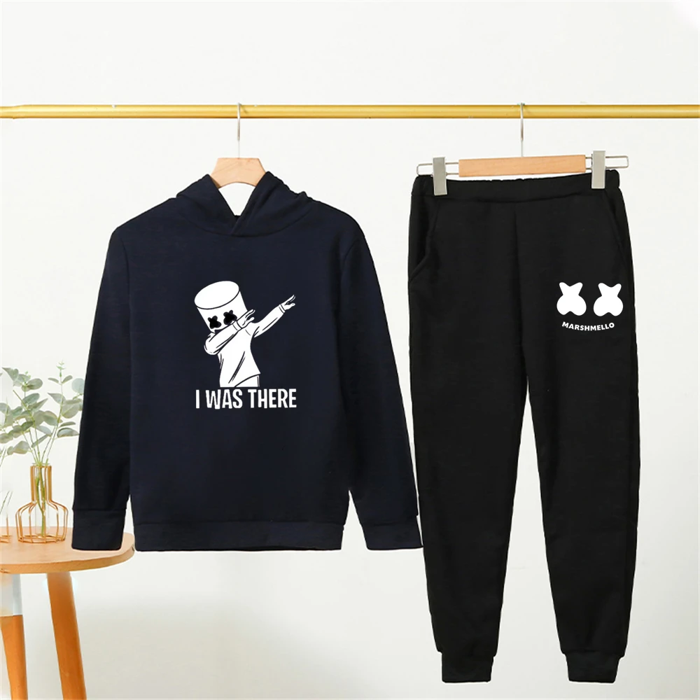 

Children Black Hoodie Outdoor Sports Print Pullover 3-12Yrs Coat Sweatshirt+Pants Boys Girls Toddler Clothes Leisure Set