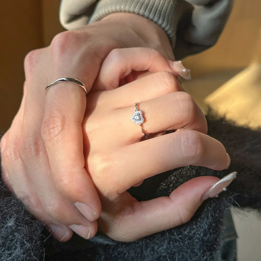 

Korean Irregular Heart Zircon Ring Women S925 Pure Silver Sweet Romantic Couple Gift Jewelry