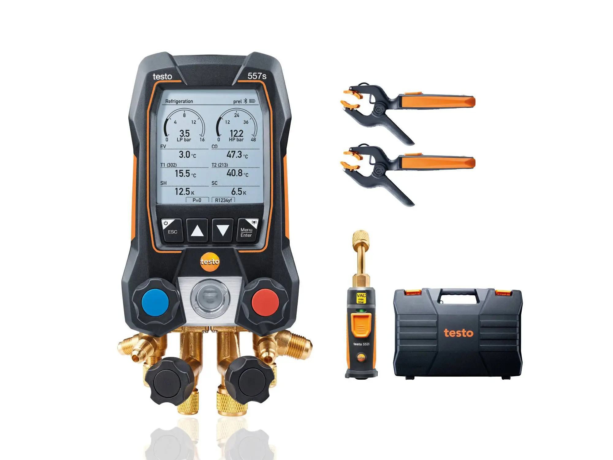 Testo 557s Digital Manifold Gauge Smart 4 Valves  Pressure Gauge With Bluetooth And Wireless Vacuum And Clamp Temperature Probes