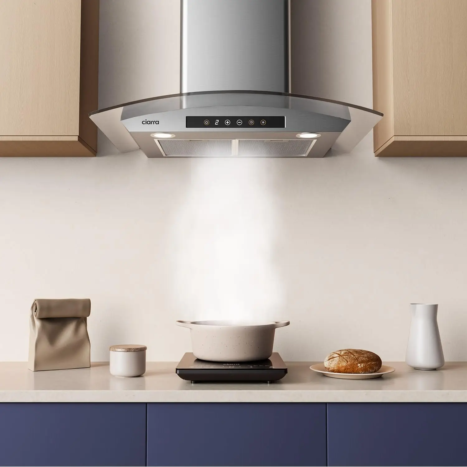 Wall Mount Range Hood 30 inch with Soft Touch Control in Stainless Steel & Tempered Glass, Stove Vent Hood for Kitchen with 3 Sp