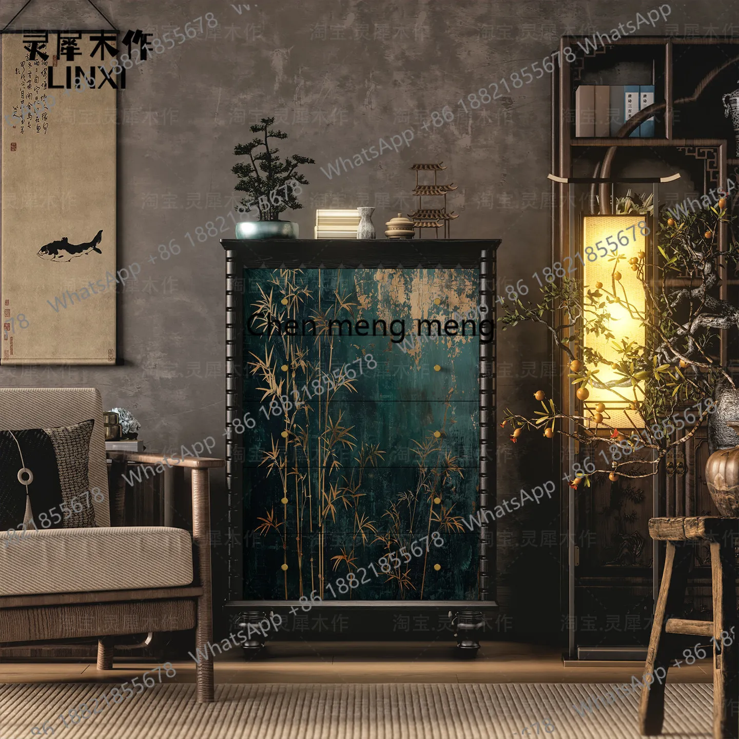 chest of drawers solid wood new Chinese style bed tail against the wall living room chest household high sense