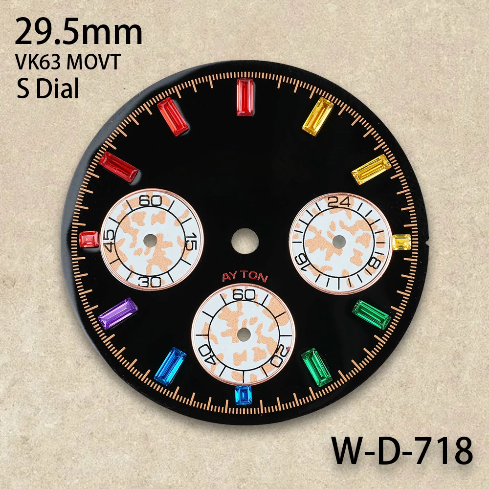 29.5mm S Logo panda DTN Dial Fit VK63 Movement Green Luminous High-Quality Dial Watch Modification Accessories