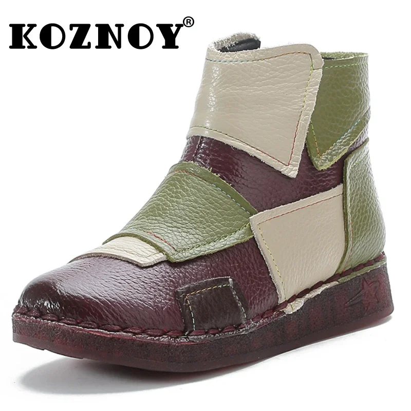 Koznoy 3cm stivali in vera pelle di mucca stivaletti alla caviglia moda moto mocassini autunno camino donna primavera scarpe di colore misto