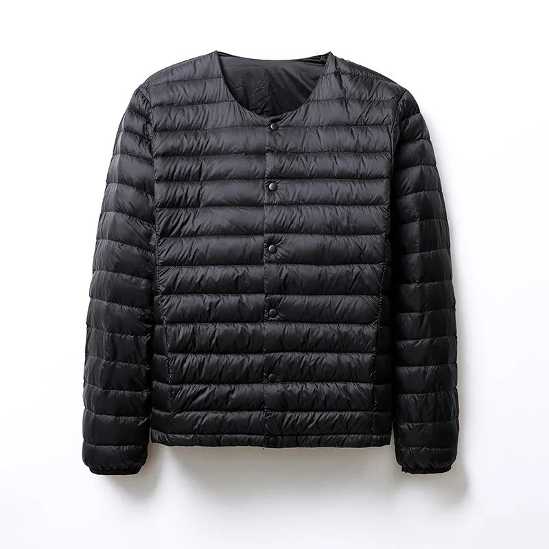 Schinteon Men White Duck Down Jacket UltraLight Thin Coat V-Neck Casual Short Outwear Autumn Winter Liner Clothing 2026 New