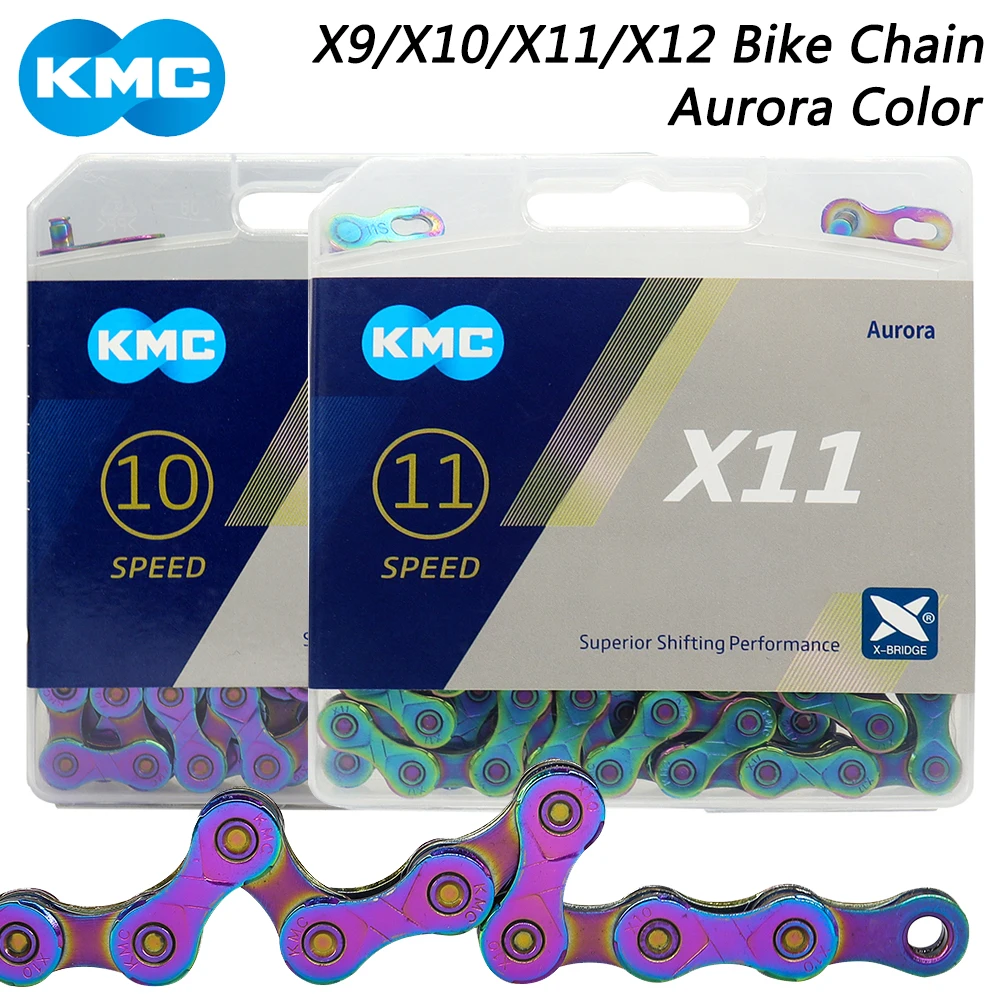 

Велосипедная цепь KMC X9/X10/X11/X12 Aroura, цветная цепь для шоссейного горного велосипеда, 9/10/11/12 скоростей с быстросъемными велосипедными деталями
