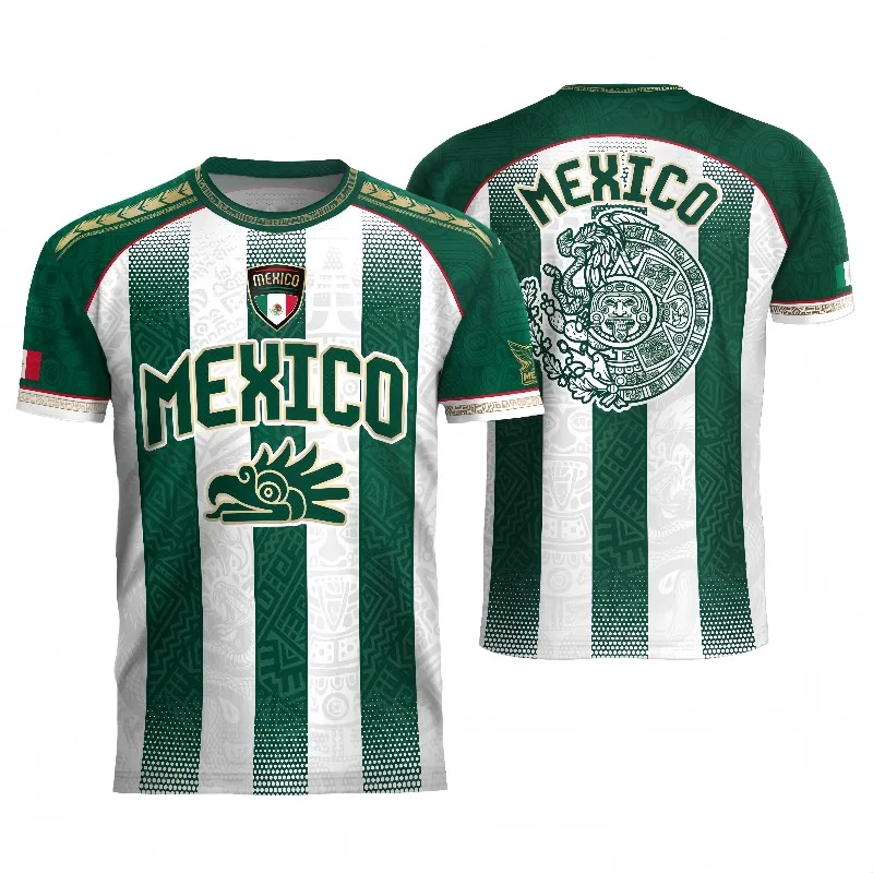 Vintage Mexico Aztec Mayan Totem Football Jersey Mexican Eagle Serpent Full Print Soccer T-shirt Men Kids Streetwear Fan Apparel