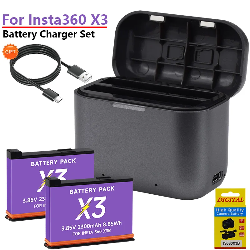 2300mAh Batterie für Insta360 X3 Batterie + 2 Karten Slot Ladebox mit Typ-C für Insta360 X3 Panorama Action Kamera Batterien Zubehör