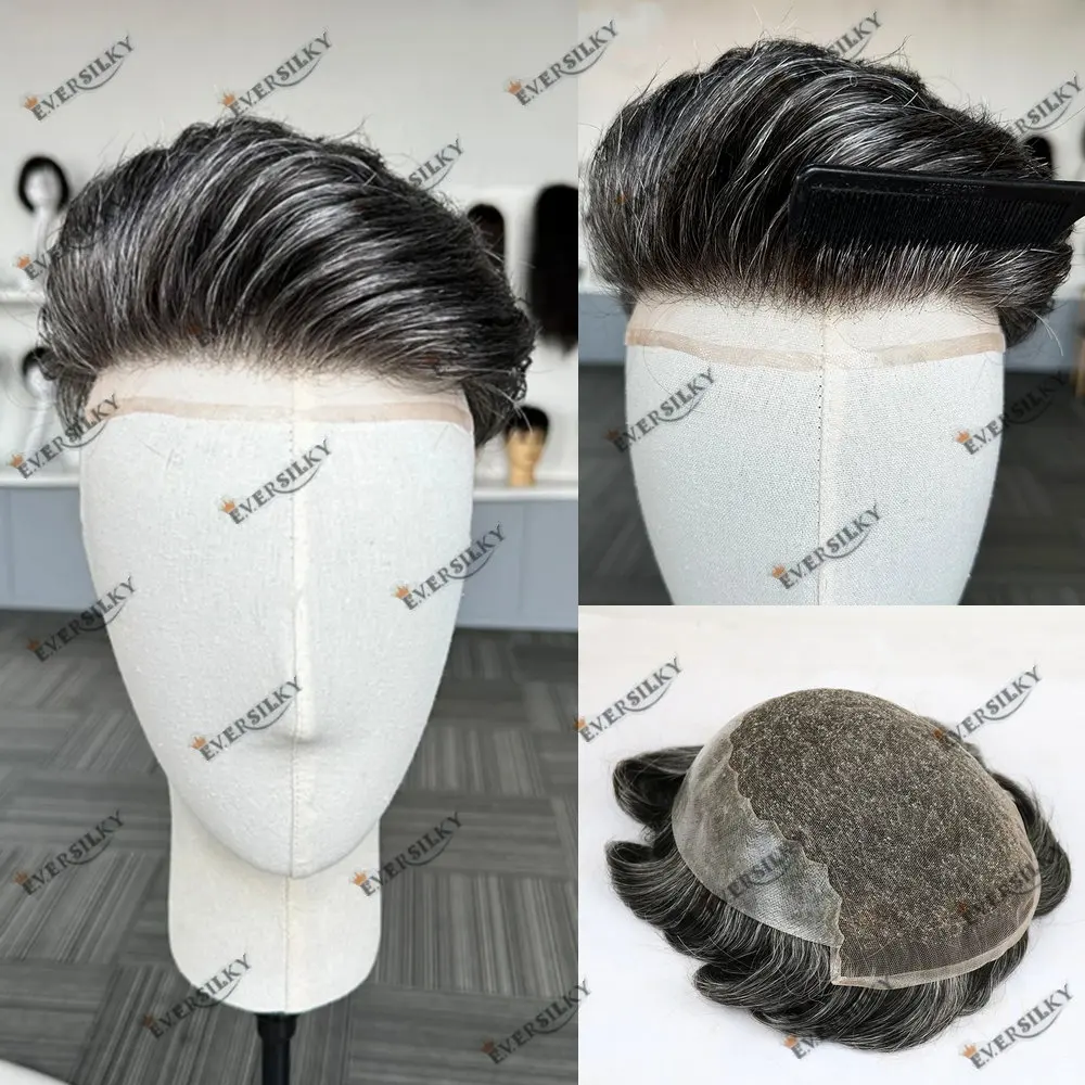 Natural Hairline Grey Q6 Men Toupee Human Hair Swiss Lace & PU Base Capillary Prothesis System Blonde Black Double Knots Hair