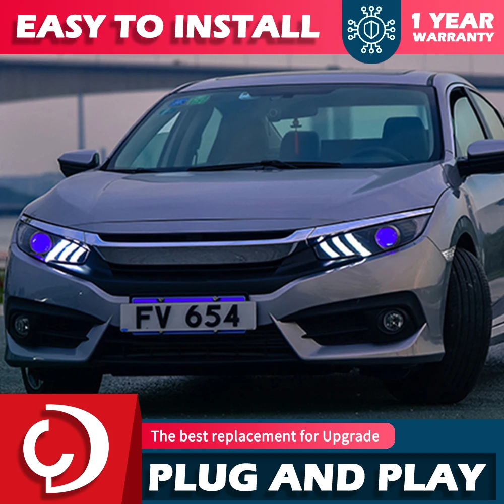 أضواء السيارة أجزاء لهوندا سيفيك X 2016-2021 مصابيح أمامية LED المصباح النهار تشغيل أضواء المزدوج العارض سيارة ضوء الجمعية #3