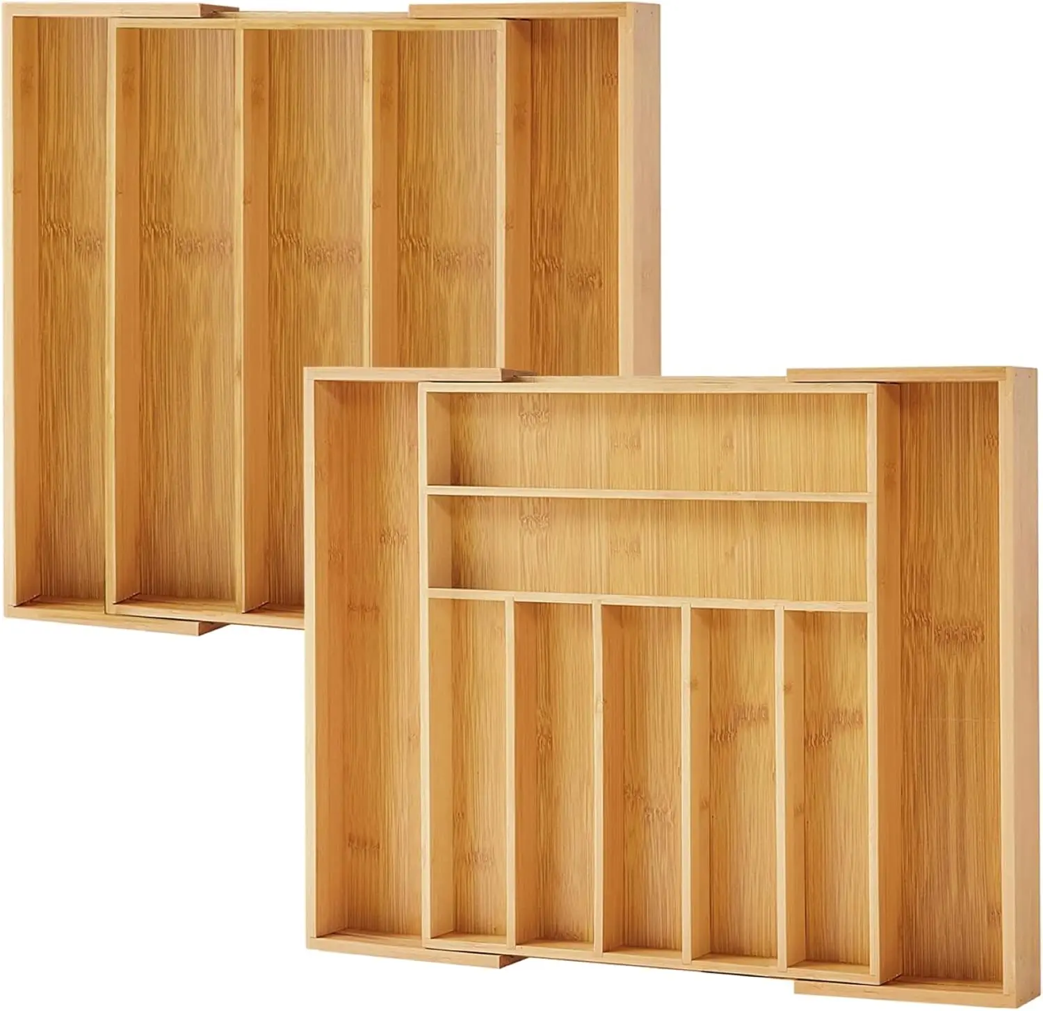 

Expandable Bamboo Drawer Organizer, 2-Pack with Dividers for Utensils and Flatware - Natural Finish