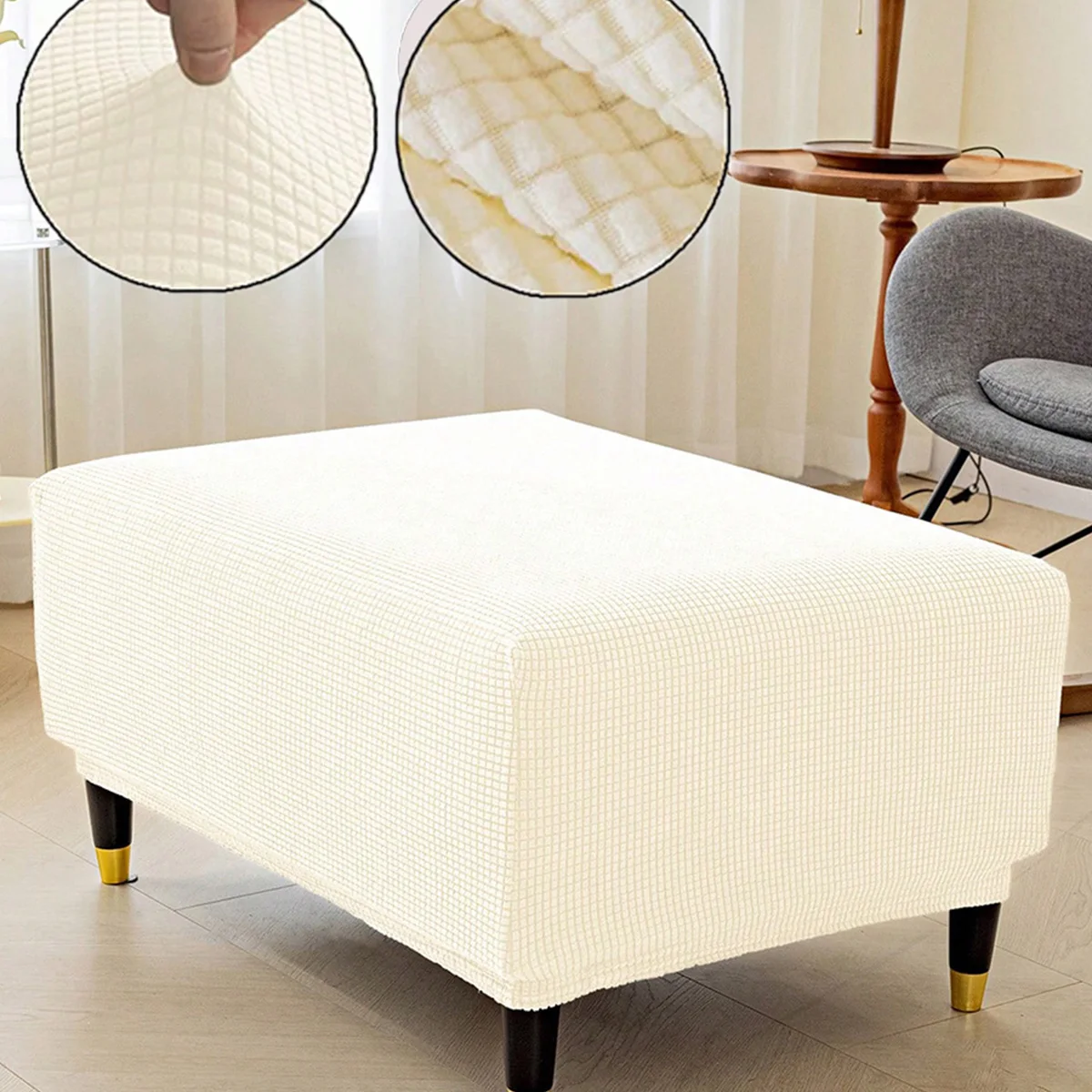 1Pc Elastic Stool Cover, Thickened All-inclusive Square Low Stool Cover, Household Sofa Footrest Stool Cover Furniture Protector