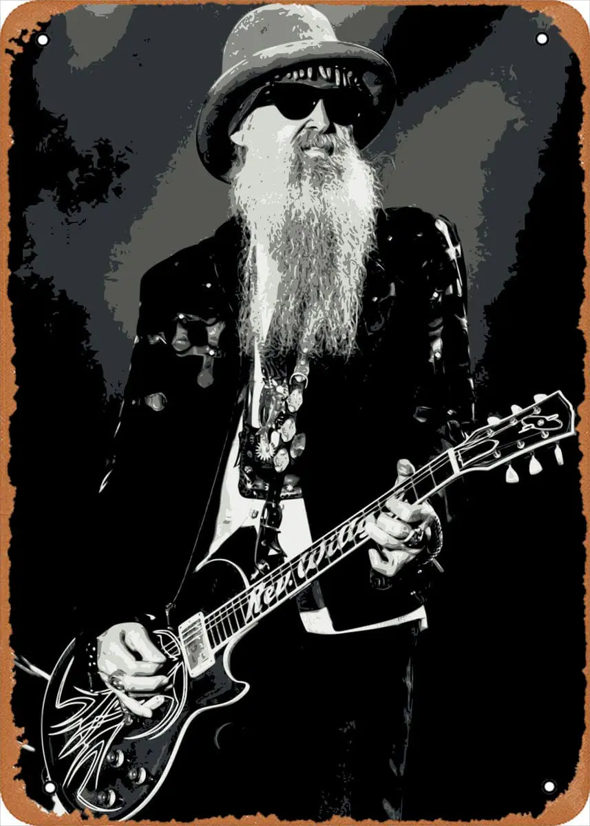 Vintage Metal Tin Sign Billy Gibbons Guitar Legends Musical Bar Pub Cafe Wall Kitchen Bathroo Poster Karaoke Retro Decor Ar sign