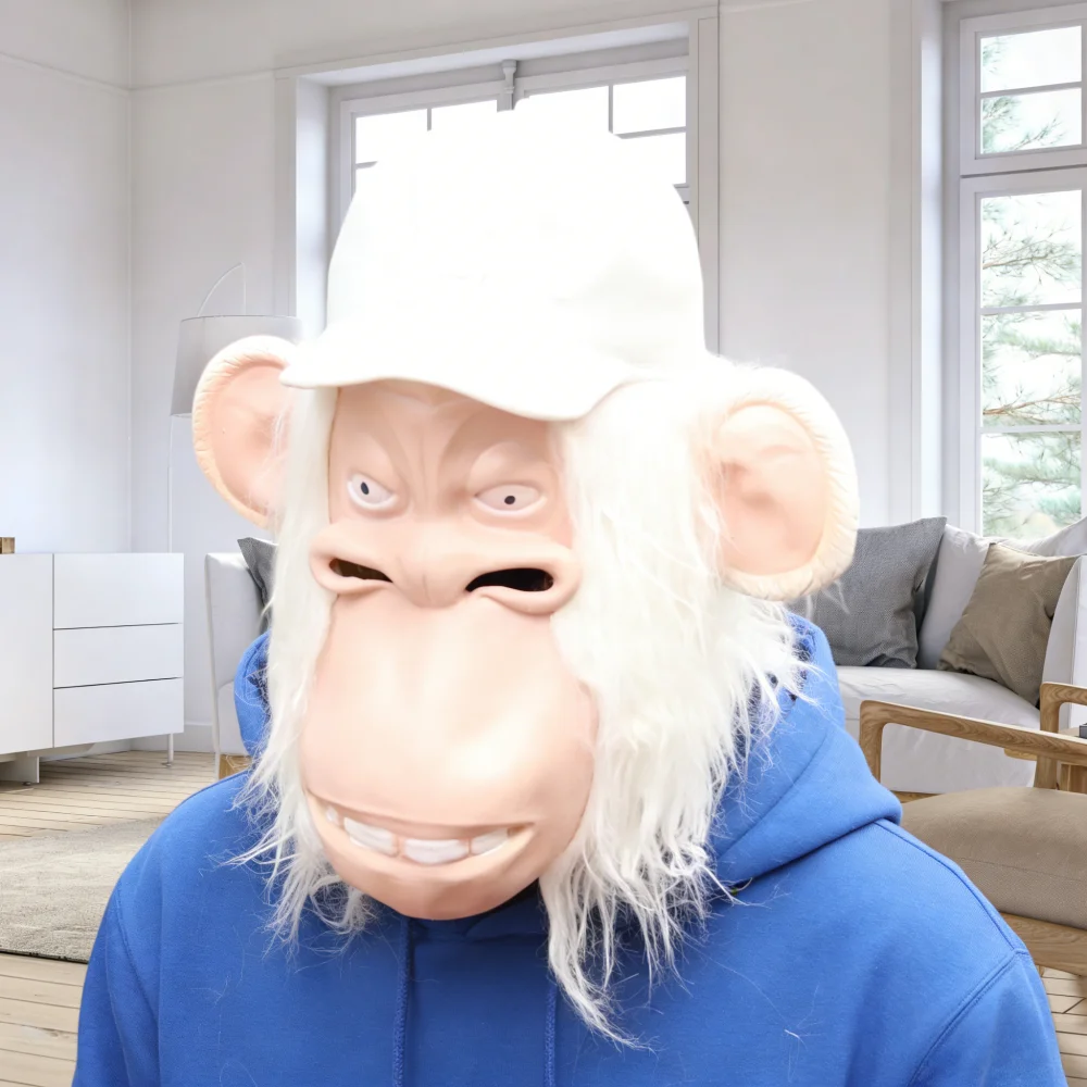 

Новая белая латексная маска обезьяны с шапкой для Хэллоуина, маскарада, вечеринки, розыгрышей и косплея