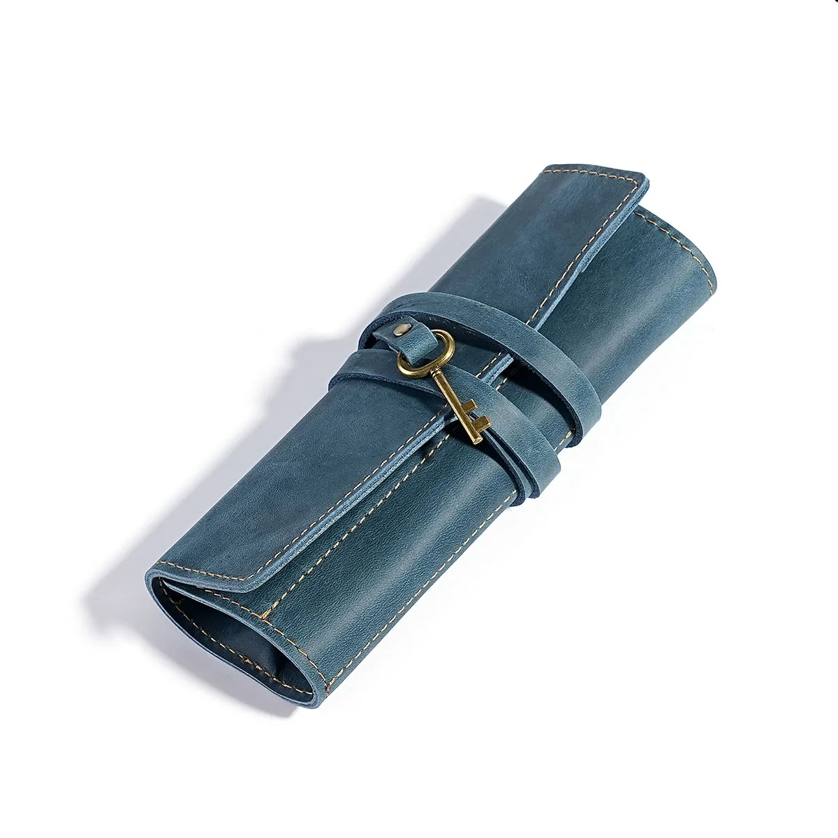 Etui na długopisy z prawdziwej skóry, ręcznie robione, do przechowywania długopisów, ołówków i piór wiecznych, wielofunkcyjne etui na długopisy z zasłonką.