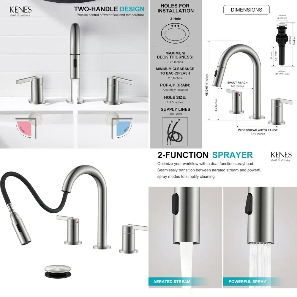 

8. Широко распространенный смеситель для раковины из матового никеля с выдвижным распылением и выдвижным сливом, модель LJ-9068