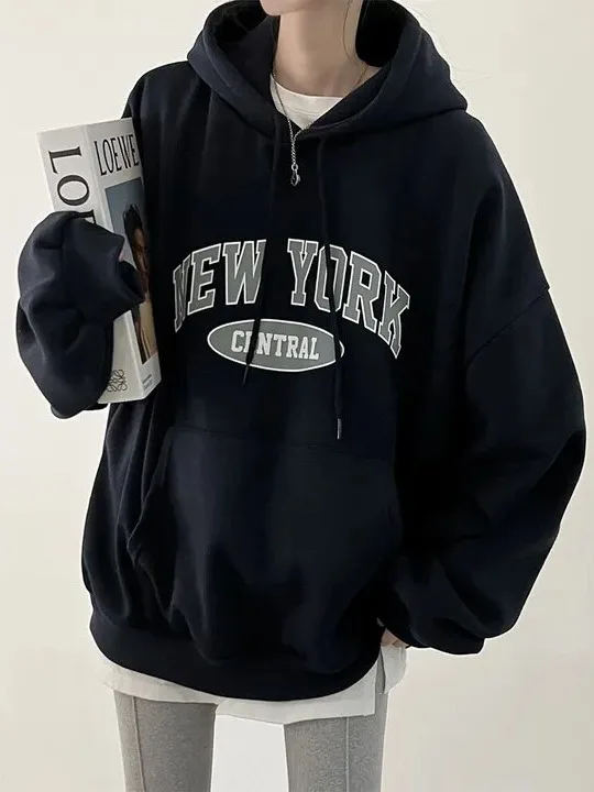Women's Fleece Lined Hoodie Sweatshirt Letter Print Thick Warm Casual Top for Autumn Winter Street Style Campus Travel