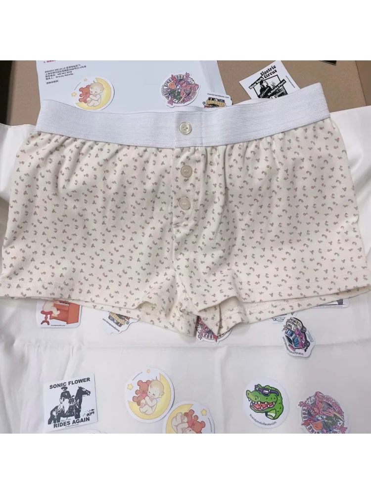 Botões frontais de algodão macio, shorts para mulheres, cintura baixa vintage, calça chique feminina casual, verão, 2024