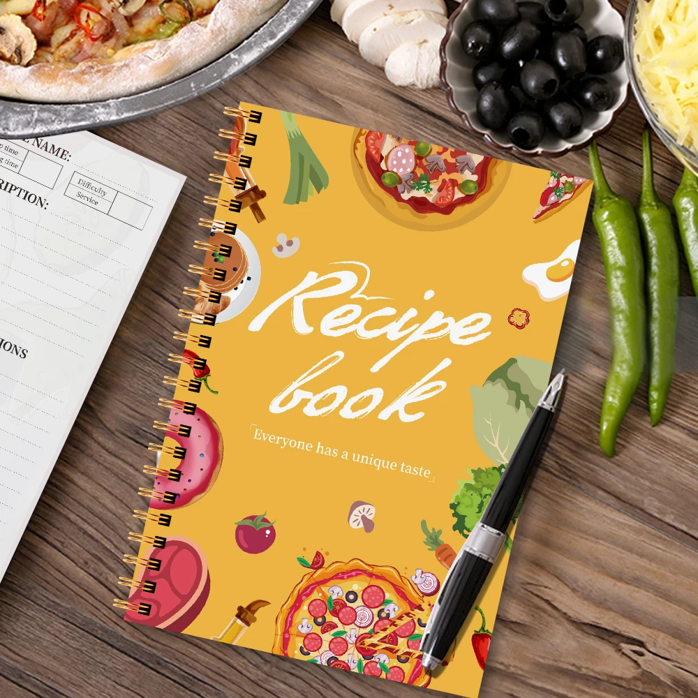 Libro de recetas de estilo Gourmet: cuaderno de recetas en blanco, capacidad para hasta 104 recetas, con páginas interiores de colores