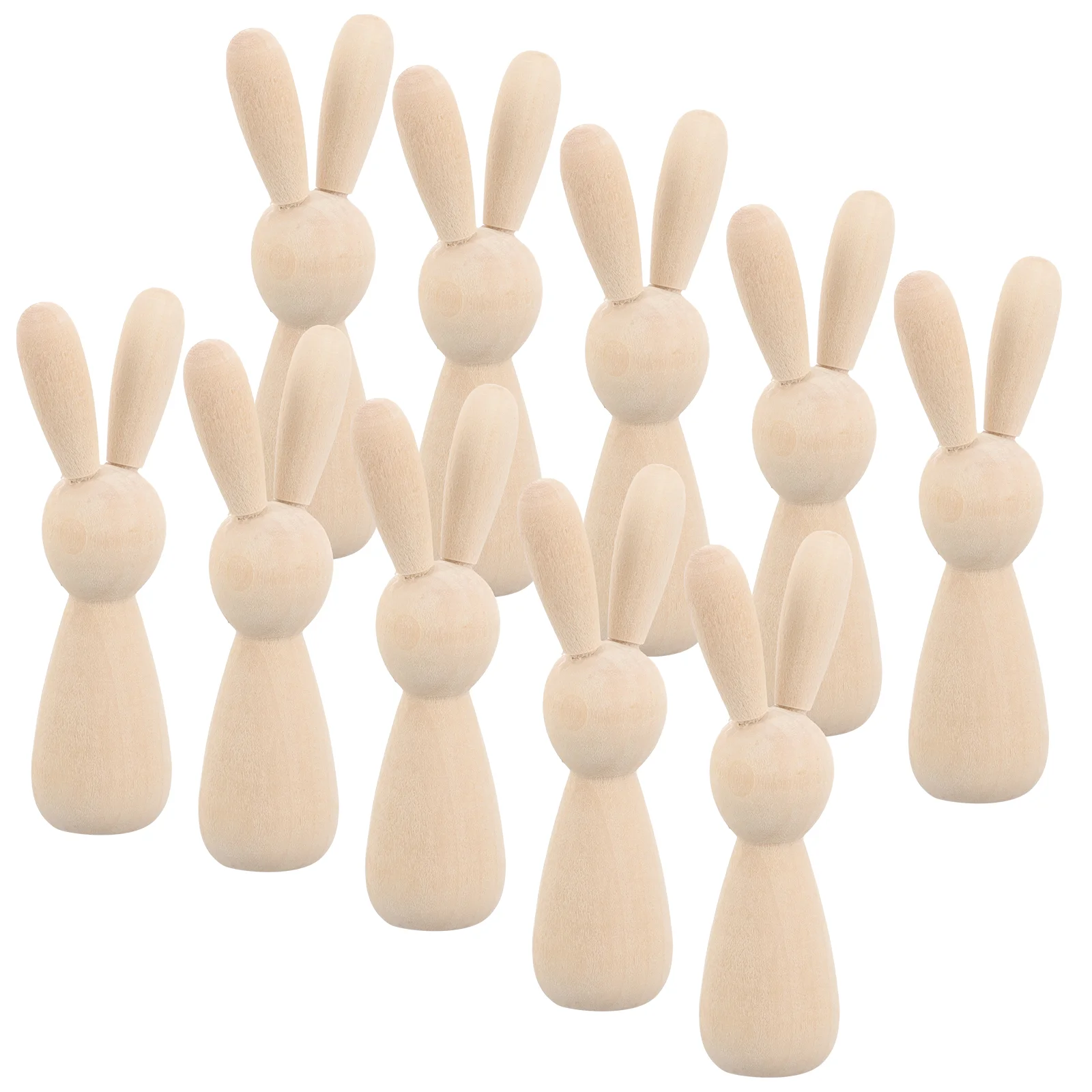 10 Pcs Mini Log Color Rabbit Toy Head Wooden Man DIY Home Decoration Puppet 10pcs Chocolate Bunny Bulk Peg Dolls Unfinished