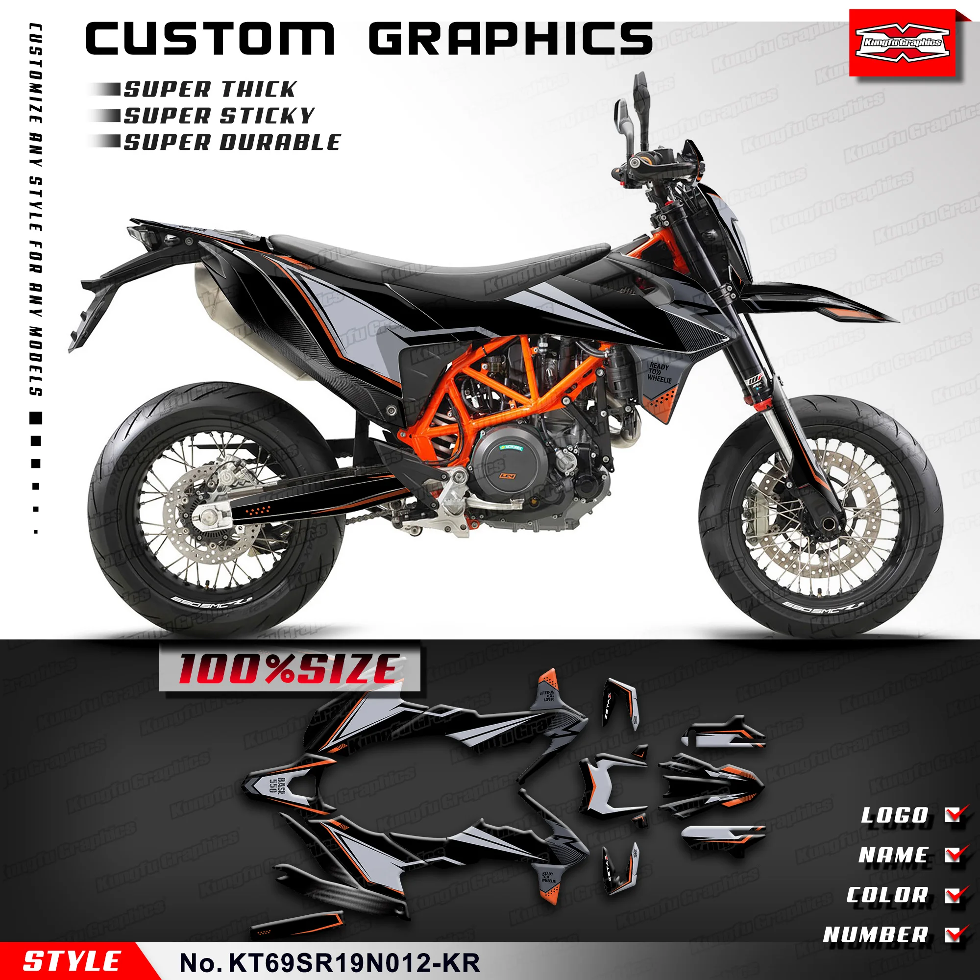 

KUNGFU GRAPHICS Sticker Kit Racing Graphics for KTM 690 SMC R 690 Enduro R 2019 2020 2021 2022 2023 2024, KT69S(E)R19N012-KR