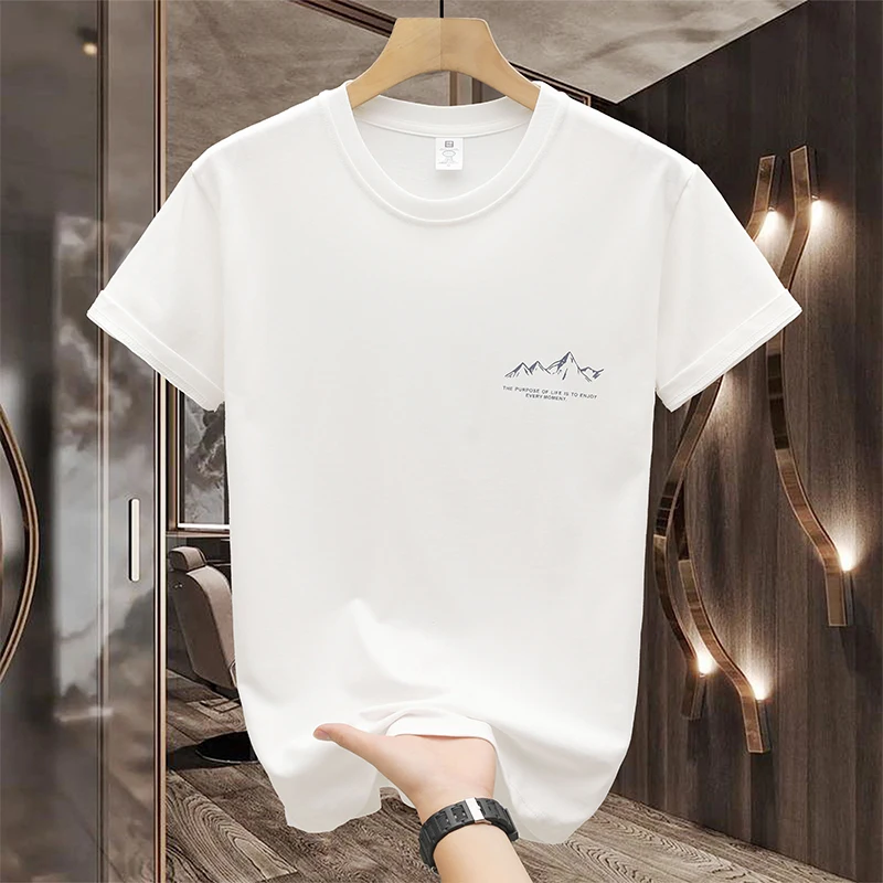 Summer trendy short sleeve T-shirt men\'s breathable fashion brand all-matching stretch casual fashion printing round neck top