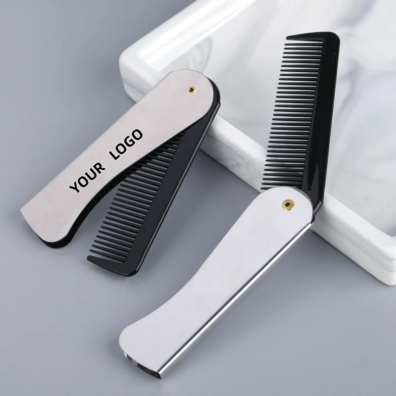 【Logo Custom】50Pcs Customized Men's Hair Cutting Stainless Steel Folding Comb Portable Small Batch Customization Wholesale