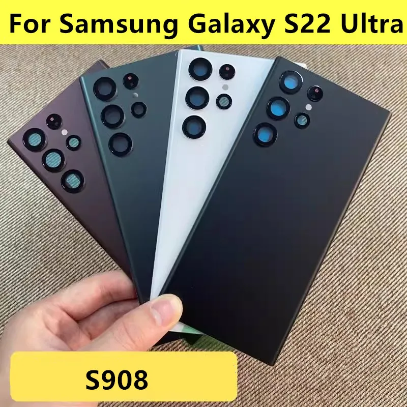 

S22Ultra Housing For Samsung Galaxy S22 Ultra S908 6.8" Glass Battery Back Cover Repair Replace Door Rear Case + Camera Lens